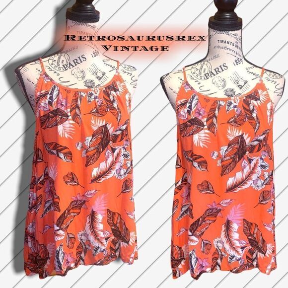 EYESHADOW Hawaiian Orange Hibiscus Oversized Flowy Tank Top, XL - Picture 1 of 6